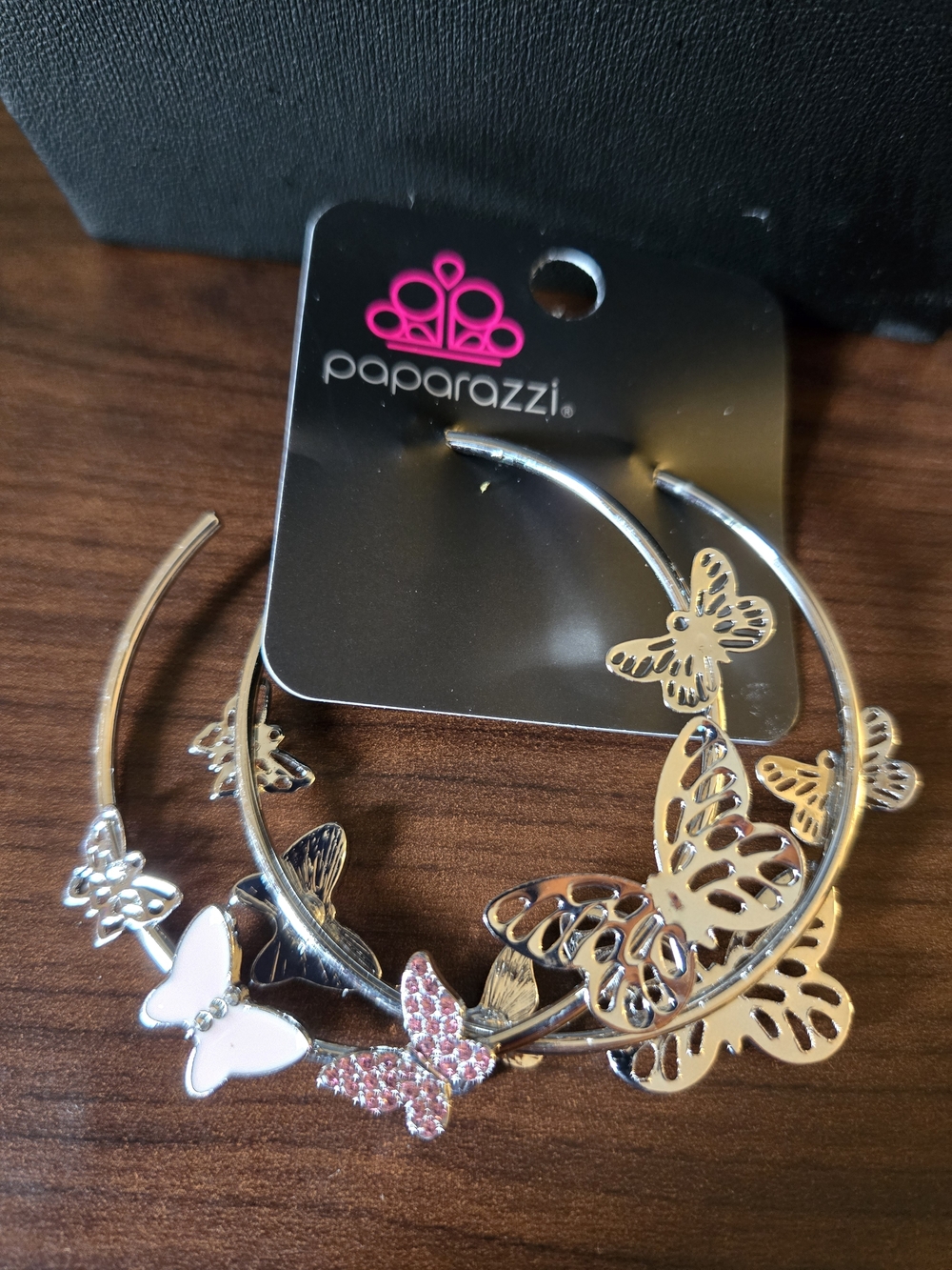 paparazzi Gold and Pink Butterfly Hoop Earrings